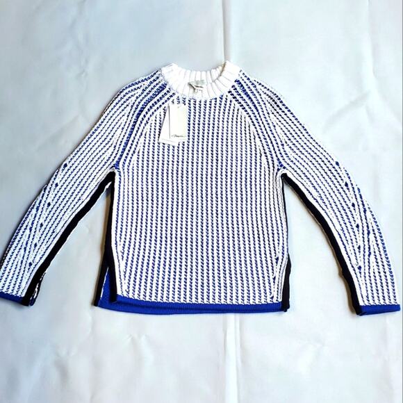 NWT$495 3.1 Phillip Lim Two-Tone Ribbed Knit White Blue Pullover Sweater Top XS - Picture 8 of 16